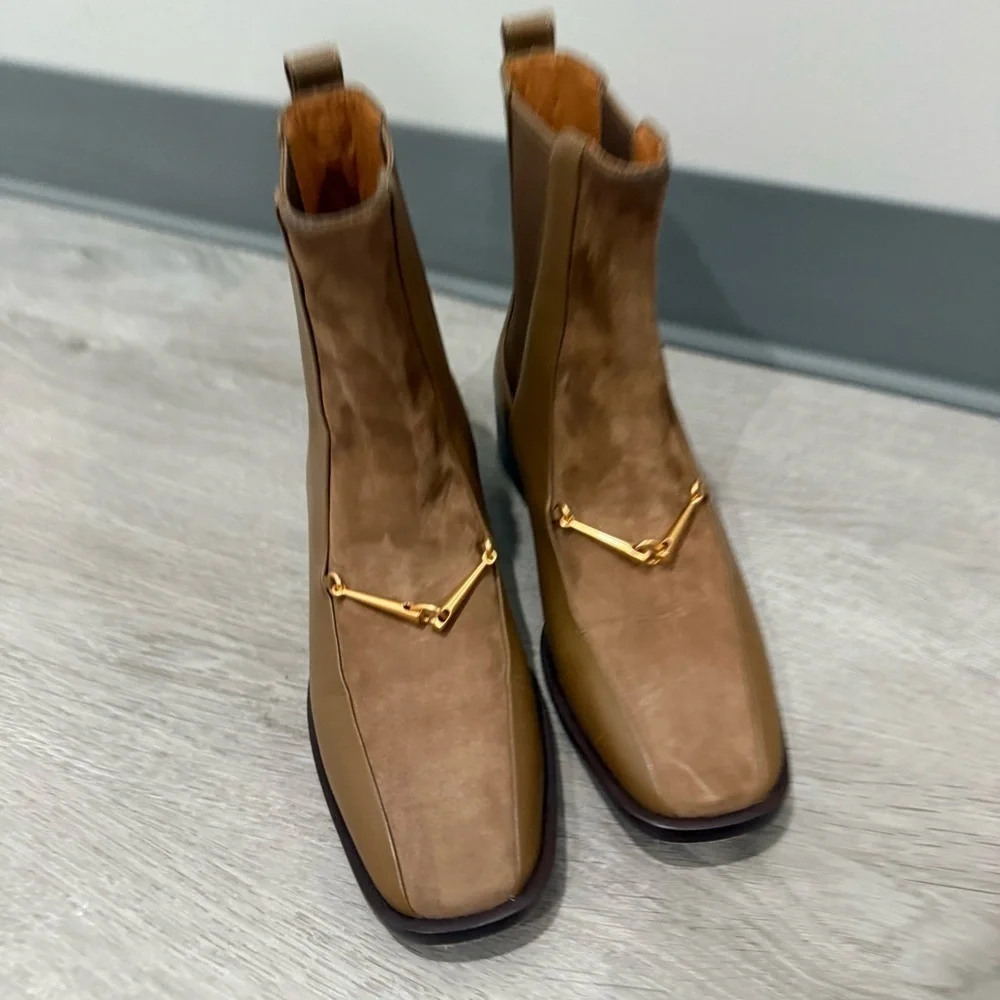 Tory Burch Chelsea Boot Equestrian Link Ankle Bootie in River Rock Suede Leather